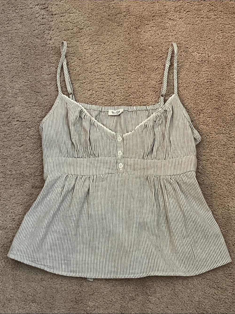 Brandy Melville Cream & Tan Striped Spaghetti Strap Peplum Top